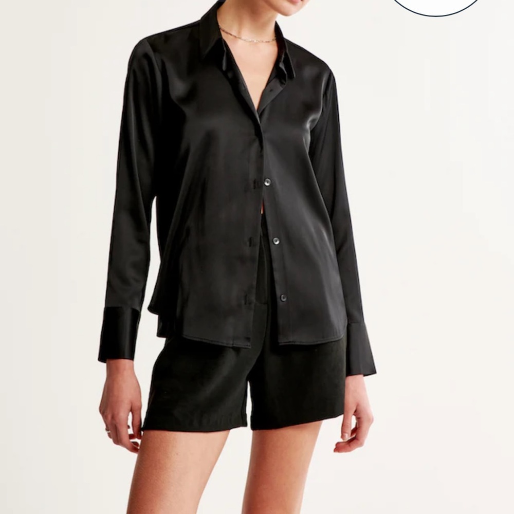 Abercrombie Long-Sleeve Satin Button-Up Shirt